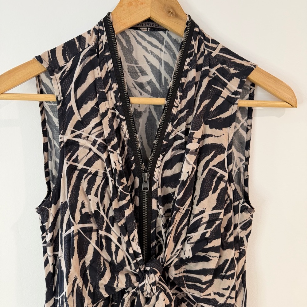 AllSaints Black & Taupe Abstract Knot-Front Dress – Size XS – Asymmetrical Luxe - Picture 6 of 15